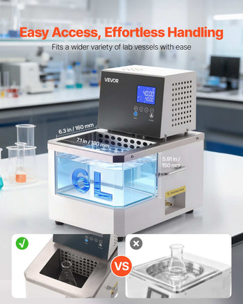 Laboratory High-Temperature Circulating Oil Bath, Up to 100℃/212℉, 6 L Lab Constant Temperature Heating Tank, 0.05℃ High Precision, Internal and External Dual Circulation, for Laboratory