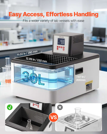 Laboratory High-Temperature Circulating Oil Bath, Up to 300℃/572℉, 30 L Lab Constant Temperature Heating Tank, 0.1℃ High Precision, Internal and External Dual Circulation, for Laboratory