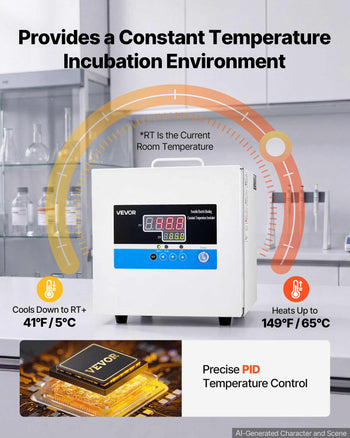 Laboratory Incubator 1.6 Gal / 6 L Microbiological Lab Incubator, For Petri Dishes, Room Temp+41℉ to 149℉ PID Temperature Control, Compact & Portable, Digital Panel, Constant Temperature