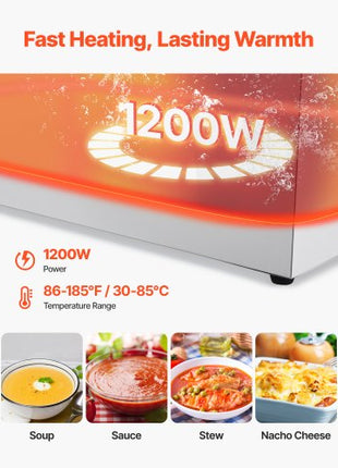 Commercial Food Warmer, 1200W Electric Stainless Steel Steam Food Warmer, Fast Heating Countertop Buffet Bain Marie with Two 1/2 Size Food Pans, for Catering, Restaurants, Parties & Buffets