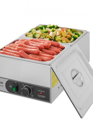 Commercial Food Warmer, 1200W Electric Stainless Steel Steam Food Warmer, Fast Heating Countertop Buffet Bain Marie with Two 1/2 Size Food Pans, for Catering, Restaurants, Parties & Buffets