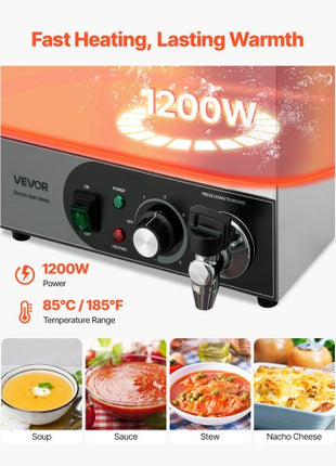 Commercial Food Warmer, 1200W Electric Stainless Steel Steam Food Warmer, Fast Heating Countertop Buffet Bain Marie with Detachable Power Cord, for Catering, Restaurants, Parties & Buffets