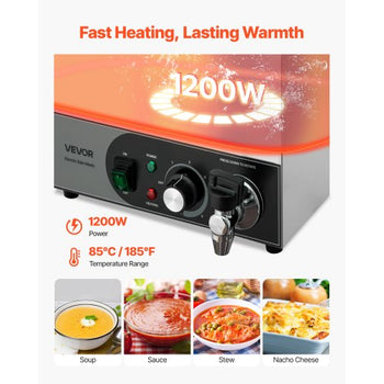 Commercial Food Warmer, 1200W Electric Stainless Steel Steam Food Warmer, Fast Heating Countertop Buffet Bain Marie with Detachable Power Cord, for Catering, Restaurants, Parties & Buffets