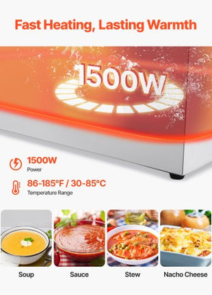 Commercial Food Warmer, 1500W Electric Stainless Steel Steam Food Warmer, Fast Heating Countertop Buffet Bain Marie with Four 1/3 Size Food Pans, for Catering, Restaurants, Parties & Buffets