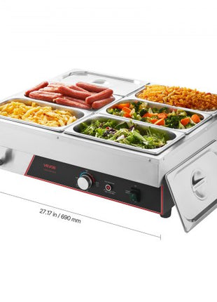 Commercial Food Warmer, 1500W Electric Stainless Steel Steam Food Warming with Lid, 6-Pan Fast Heating Countertop Buffet Bain Marie with Power Cord, for Catering, Restaurant, Party & Buffets