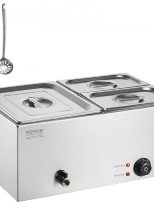 24QT Commercial Food Warmer, 3-Pan Electric Steam Table, 1200W Professional Countertop Stainless Steel Buffet Bain Marie with 86-185°F Temp Control for Catering, Buffet, Parties, Restaurants