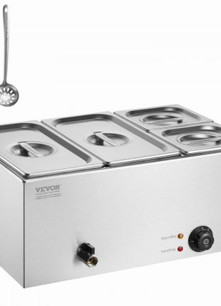 4-Pan Commercial Food Warmer, 16.4QT Electric Steam Table, 1200W Professional Countertop Stainless Steel Buffet Bain Marie with 86-185°F Temp Control for Catering and Restaurants, Silver