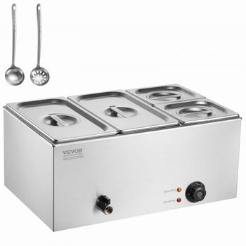 4-Pan Commercial Food Warmer, 16.4QT Electric Steam Table, 1200W Professional Countertop Stainless Steel Buffet Bain Marie with 86-185°F Temp Control for Catering and Restaurants, Silver
