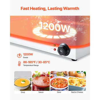 24QT Commercial Food Warmer, 4-Pan Electric Steam Table, 1200W Professional Countertop Stainless Steel Buffet Bain Marie with 86-185°F Temp Control for Catering, Buffet, Parties, Restaurants