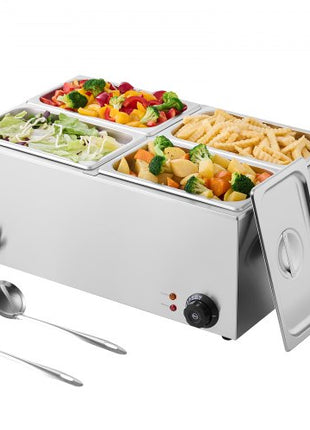 24QT Commercial Food Warmer, 4-Pan Electric Steam Table, 1200W Professional Countertop Stainless Steel Buffet Bain Marie with 86-185°F Temp Control for Catering, Buffet, Parties, Restaurants