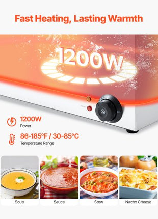 24QT Commercial Food Warmer, 6-Pan Electric Steam Table, 1200W Professional Countertop Stainless Steel Buffet Bain Marie with 86-185°F Temp Control for Catering, Buffet, Parties, Restaurants