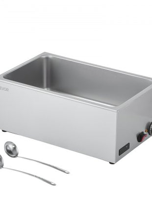 Commercial Food Warmer, 1200W Electric Stainless Steel Steam Food Warmer, Fast Heating Countertop Buffet Bain Marie with Soup & Perforated Ladles, for Catering, Restaurants, Parties, Buffets