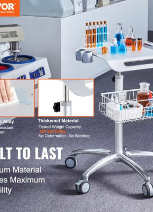Medical Cart, Salon Cart with Wheels, Mobile Trolley Cart 26.77"-42.91" Height Adjustable, Metal Salon Stations for Hair Stylist, Rolling Desktop Lab Cart for Clinic, Beauty and Salon