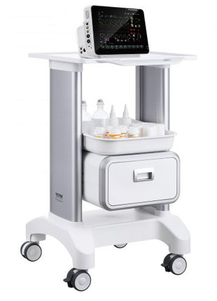 2 Tiers Lab Carts, Lab Utility Cart with 1 Drawer & 1 Top Tray, Mobile Medical Cart with ABS Material, Lab Rolling Cart with 4 Silent Wheels for Lab, Clinic, Hospital, Salon, White