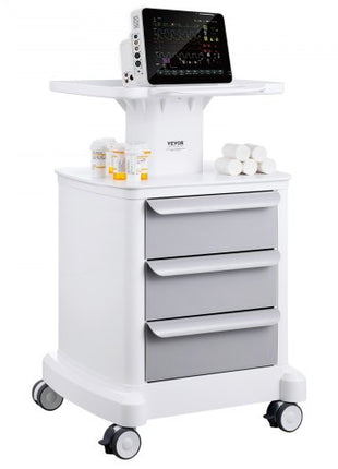 4 Tiers Lab Carts, Lab Utility Cart with 3 Drawers & 1 Top Tray, Mobile Medical Cart with ABS Material, Lab Rolling Cart with 4 Silent Wheels for Lab, Clinic, Hospital, Salon, White