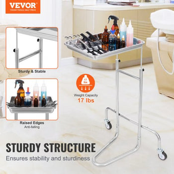 Stainless Steel Lab Carts, Lab Utility Cart with Single Tray, Mobile Medical Cart with 2 Silent Wheels, Lab Rolling Cart for Lab, Clinic, Hospital, Salon