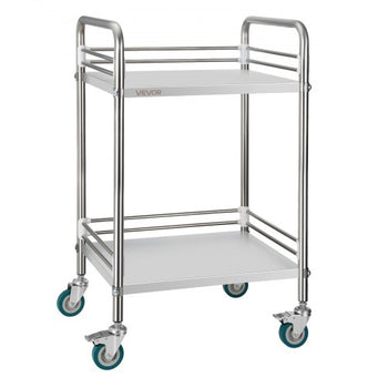 Stainless Steel Cart, 2-Tier Rolling Lab Utility Cart with Lockable Wheels, Medical Serving Trolley Clinic Tray, Heavy Duty Mobile Service Storage Tray for Hospital, Restaurant, Kitchen, Salon