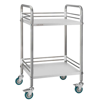 Stainless Steel Cart, 2-Tier Rolling Lab Utility Cart with Lockable Wheels, Medical Serving Trolley Clinic Tray, Heavy Duty Mobile Service Storage Tray for Hospital, Restaurant, Kitchen, Salon