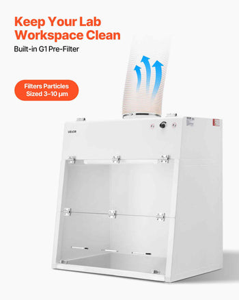 Ducted Fume Hood, 23.62 x 31.69 x 27.56 inch Working Area, Lab Fume Hood with LED Light and G1 Pre-Filter, Exhaust Equipment for Laboratory Fume Control and Pharmaceutical Compounding, White