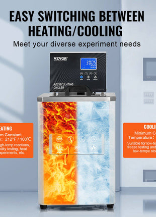 Laboratory Chiller Circulator, 6L Chiller Lab Low Temperature Cooling Liquid, 23°F-212°F Circulator Pump Chiller, LCD Display, 304 Stainless Steel Water Bath Recirculating Water Cooling Chiller