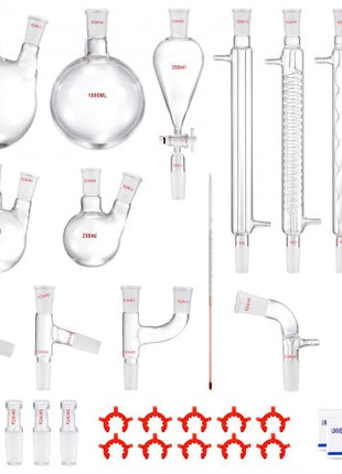 Lab Distillation Kit, 3.3 Boro Lab Glassware Distillation Kit with 24, 40 Joint, 1000ml Essential Oil Distillation Apparatus Kit, 32 pcs Set of Glassware Equipment