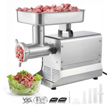 Commercial Meat Grinder, 13 Lbs/Min Capacity, #22 Electric Meat Mincer with 3 Plates, 3 Sausage Stuffing Tubes, 750W/1HP Stainless Steel Sausage Maker for Home Kitchen & Restaurants, ETL Listed
