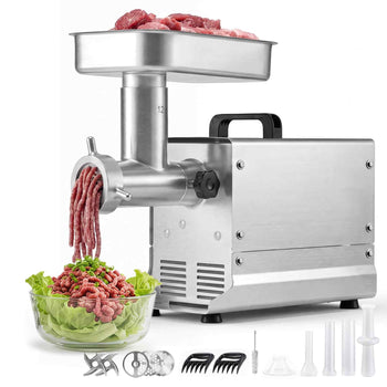 Commercial Meat Grinder, 11 Lbs/Min Capacity, #12 Electric Meat Mincer with 3 Plates, 3 Sausage Stuffing Tubes, 550W/0.7HP Stainless Steel Sausage Maker for Home Kitchen & Restaurant, ETL Listed
