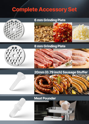 Commercial Electric Meat Grinder, 7 lbs/min Capacity, #12 Industrial Meat Mincer with 2 Stainless Steel Blades, 2 Grinding Plates, 850W Heavy-Duty Sausage Maker Stuffer, for Kitchen, Restaurant