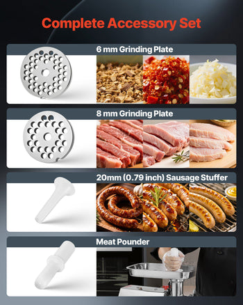 Commercial Electric Meat Grinder, 7 lbs/min Capacity, #12 Industrial Meat Mincer with 2 Stainless Steel Blades, 2 Grinding Plates, 850W Heavy-Duty Sausage Maker Stuffer, for Kitchen, Restaurant
