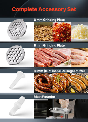 Commercial Electric Meat Grinder, 5 lbs/min Capacity, #8 Industrial Meat Mincer with 2 Stainless Steel Blades, 2 Grinding Plates, 600W Heavy-Duty Sausage Maker Stuffer, for Kitchen, Restaurant