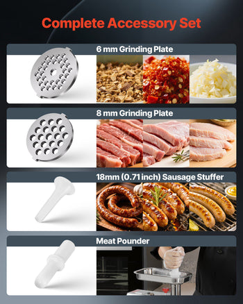 Commercial Electric Meat Grinder, 5 lbs/min Capacity, #8 Industrial Meat Mincer with 2 Stainless Steel Blades, 2 Grinding Plates, 600W Heavy-Duty Sausage Maker Stuffer, for Kitchen, Restaurant