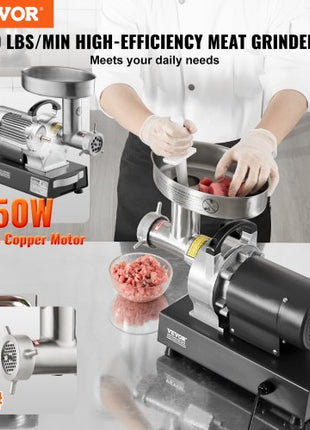 Meat Grinder, 9 Lbs/Min Capacity Electric Meat Grinders with Blade, Grinding Plate, Sausage Maker, Stainless Steel Commercial Meat Mincer for Kitchen Restaurant Butcher Store