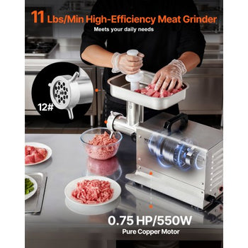 Meat Grinder, 11 Lbs/Min Capacity Electric Meat Grinders with Blade, Grinding Plate, Sausage Maker, Stainless Steel Commercial Meat Mincer for Kitchen Restaurant Butcher Store