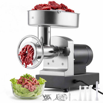 Commercial Meat Grinder, 21 Lbs/Min Capacity, #32 Electric Meat Mincer with 3 Plates, 3 Sausage Stuff Tubes, 1100W/1.5HP Stainless Steel Sausage Maker for Home Kitchens & Restaurants, ETL Listed