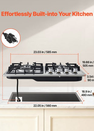 24 inch Gas Cooktop 4 Burners Gas Stove Top, Max 27000BTU Built-in Stainless Steel Stove Top LPG/NG Convertible Dual Fuel Cooktop Stoves with Thermocouple Protection for Kitchen Apartment Rvs