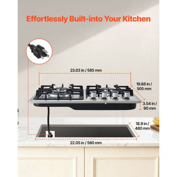 24 inch Gas Cooktop 4 Burners Gas Stove Top, Max 27000BTU Built-in Stainless Steel Stove Top LPG/NG Convertible Dual Fuel Cooktop Stoves with Thermocouple Protection for Kitchen Apartment Rvs