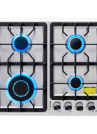 24 inch Gas Cooktop 4 Burners Gas Stove Top, Max 27000BTU Built-in Stainless Steel Stove Top LPG/NG Convertible Dual Fuel Cooktop Stoves with Thermocouple Protection for Kitchen Apartment Rvs