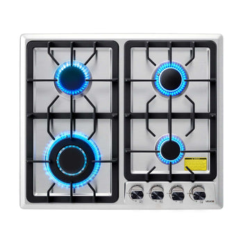 24 inch Gas Cooktop 4 Burners Gas Stove Top, Max 27000BTU Built-in Stainless Steel Stove Top LPG/NG Convertible Dual Fuel Cooktop Stoves with Thermocouple Protection for Kitchen Apartment Rvs