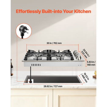 Gas Cooktop, 30 inch 4 Burners Gas Stove Top, Max 48000BTU Built-in Stainless Steel Stove Top LPG/NG Convertible Dual Fuel Cooktop Stoves with Sealed Burner for Sear, Stew, Boil, Stir-Fry