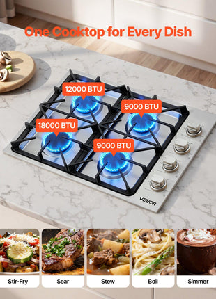 Gas Cooktop, 30 inch 4 Burners Gas Stove Top, Max 48000BTU Built-in Stainless Steel Stove Top LPG/NG Convertible Dual Fuel Cooktop Stoves with Sealed Burner for Sear, Stew, Boil, Stir-Fry