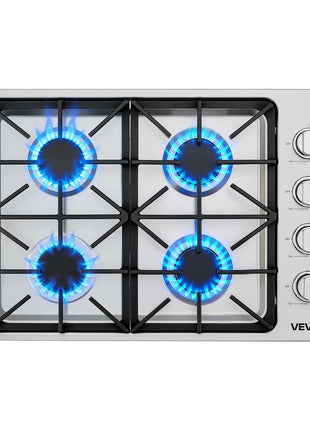 Gas Cooktop, 30 inch 4 Burners Gas Stove Top, Max 48000BTU Built-in Stainless Steel Stove Top LPG/NG Convertible Dual Fuel Cooktop Stoves with Sealed Burner for Sear, Stew, Boil, Stir-Fry
