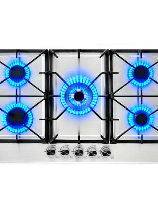 36 inch Gas Cooktop 5 Burners Gas Stove Top, Max 38300BTU Built-in Stainless Steel Stove Top LPG/NG Convertible Dual Fuel Cooktop Stoves with SABAF Dual-Ring Burner for Kitchen Apartment Rvs