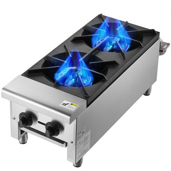 Commercial Gas Stove with 2 Burners, Propane and Natural Gas Countertop Cooking Stove Range, Stainless Steel Gas Hot Plate, Commercial Cooking Equipment for Restaurant, 56,000 BTU