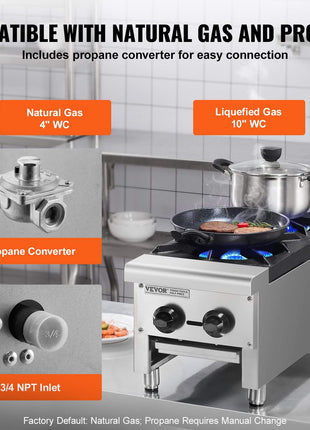 Commercial Gas Stove with 2 Burners, Propane and Natural Gas Countertop Cooking Stove Range, Stainless Steel Gas Hot Plate, Commercial Cooking Equipment for Restaurant, 56,000 BTU
