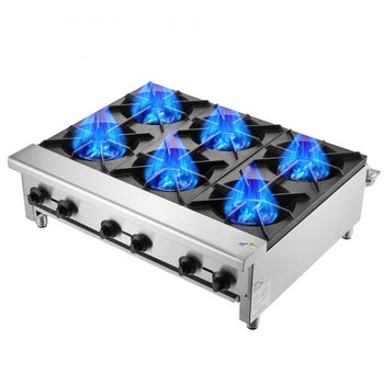 Commercial Gas Stove with 6 Burners, Propane and Natural Gas Countertop Cooking Stove Range, Stainless Steel Gas Hot Plate, Commercial Cooking Equipment for Restaurant, 168,000 BTU
