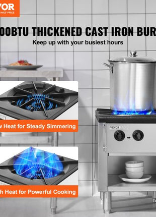 Commercial Gas Stove with Cabinet, Propane and Natural Gas Countertop Cooking Stove Range, Stainless Steel Gas Hot Plate, Commercial Cooking Equipment for Restaurant, 90,000 BTU