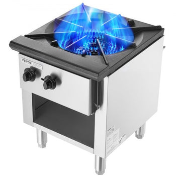 Commercial Gas Stove with Cabinet, Propane and Natural Gas Countertop Cooking Stove Range, Stainless Steel Gas Hot Plate, Commercial Cooking Equipment for Restaurant, 90,000 BTU