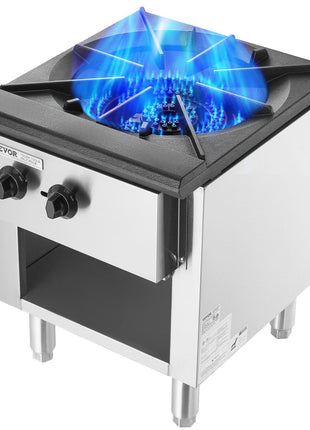 Commercial Gas Stove with Cabinet, Propane and Natural Gas Countertop Cooking Stove Range, Stainless Steel Gas Hot Plate, Commercial Cooking Equipment for Restaurant, 90,000 BTU