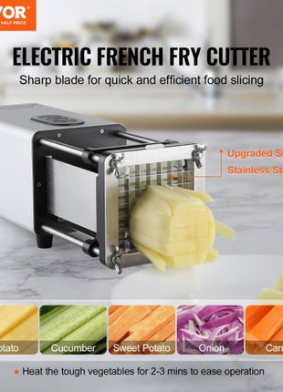 Electric French Fry Cutter, Potato Slicer with 1/2-Inch and 3/8-Inch Stainless Steel Blades, Potato Cutter Chopper w/ Anti-slip Feet, Great for Potato, French Fries, Cucumber, Vegetables, Carrot
