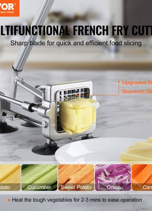 French Fry Cutter, Potato Slicer with 1/2" 3/8" 1/4" Stainless Steel Blades, Manual Potato Cutter Chopper with Suction Cups, Great for Potato, French Fries, Cucumber, Vegetables, Carrot